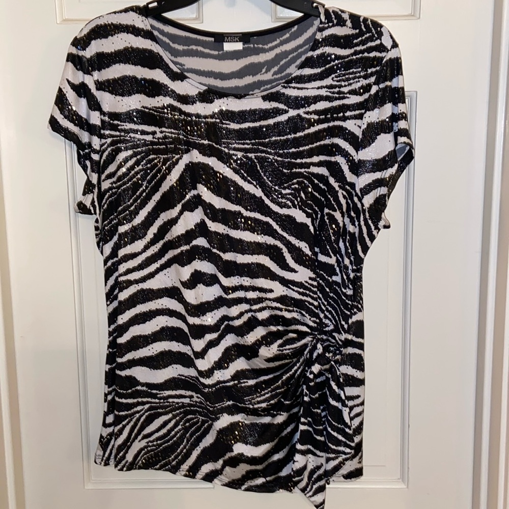 MSK Black White Zebra Print & Sequin Sleeveless Top